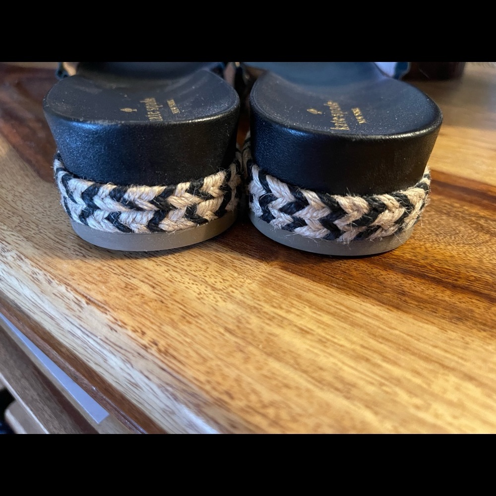 Kate Spade Zahara Slide Sandals Black Leather Espadrille Ruffle Flats - Picture 2 of 3